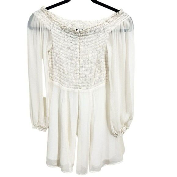Reformation Honor Mini Dress Flowy Off the Shoulder Size 4 Long Sleeve Ivory - Picture 6 of 12